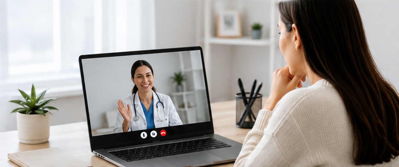 Paciente realizando una consulta de telemedicina con una profesional de salud
